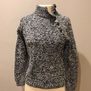 Chaps Black & White Mock Neck Button-up Sweater